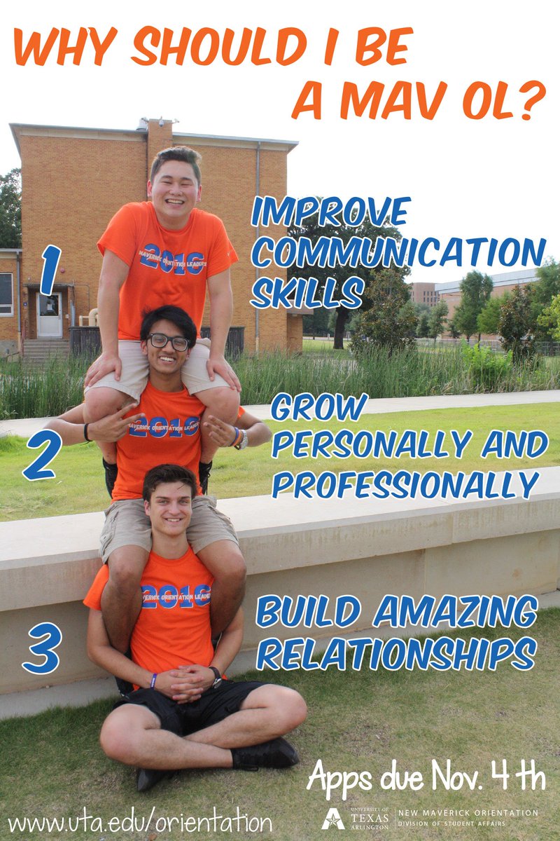 UTAOrientation's tweet photo. Here's just three reasons why you should apply to be a Mav OL! https://t.co/JzOyePM8Si