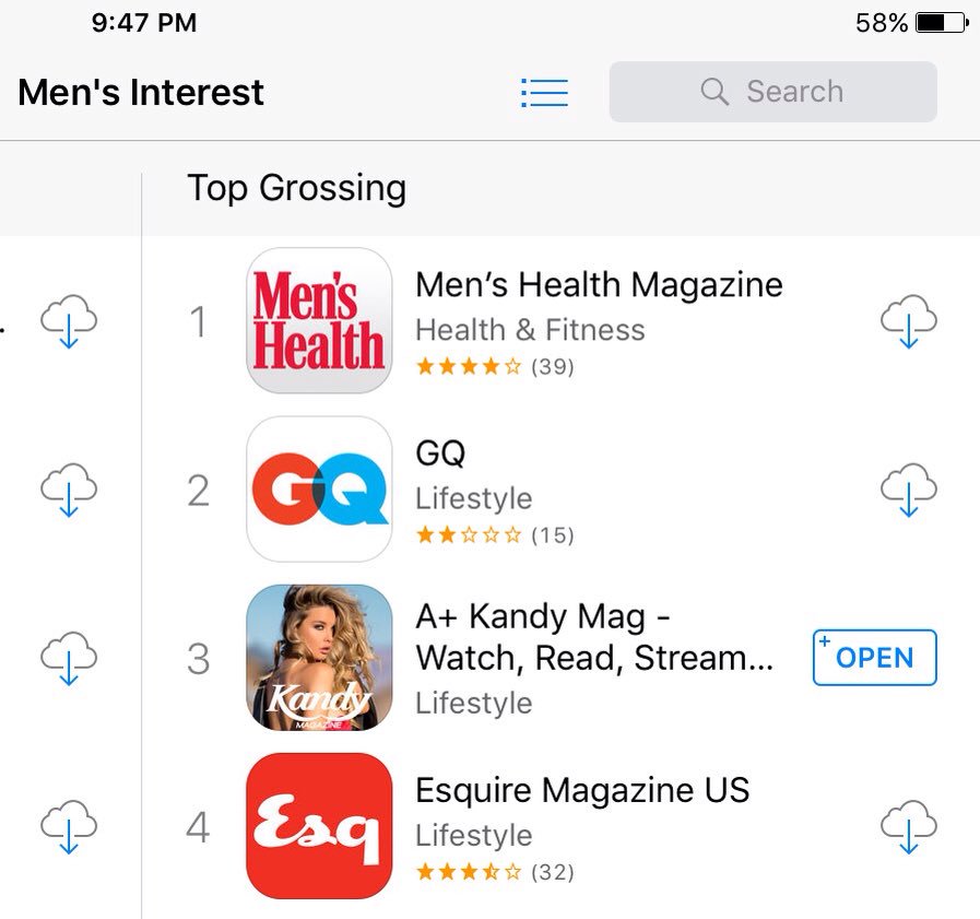 RonKuchler's tweet image. @mykandymagazine extra sweet tonight #top3 #appstore behind @MensHealthMag @GQMagazine keep it going fans! #letsgetto#1 outselling @esquire
