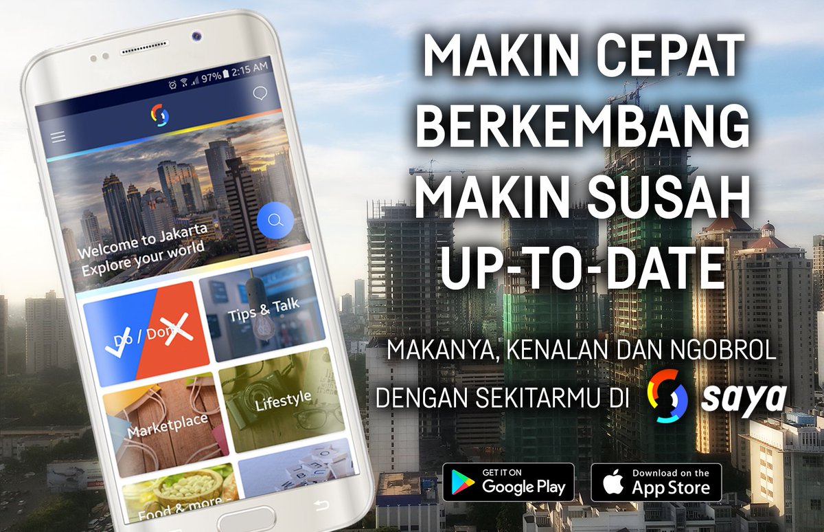 saya_app's tweet photo. Jangan sampai ketinggalan jaman. Stay up-to-date dan ngobrol sama orang-orang di sekitarmu melalui #sayaApp! https://t.co/4v2pC8WWSt