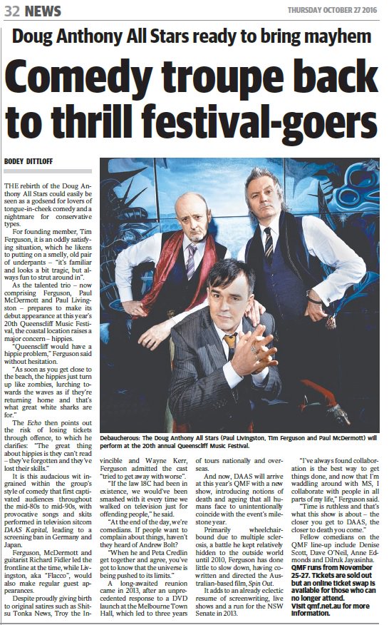 Cheers to <a href="/RealTimFerguson/">Tim Ferguson</a> for chatting with <a href="/Bodes9/">Bodey Dittloff</a> ahead of DAAS performing at a sold-out <a href="/QueenscliffFest/">QueenscliffMusicFest</a> - <a href="/YoungMasterPaul/">Paul McDermott</a> <a href="/abcconvos/">Conversations</a>