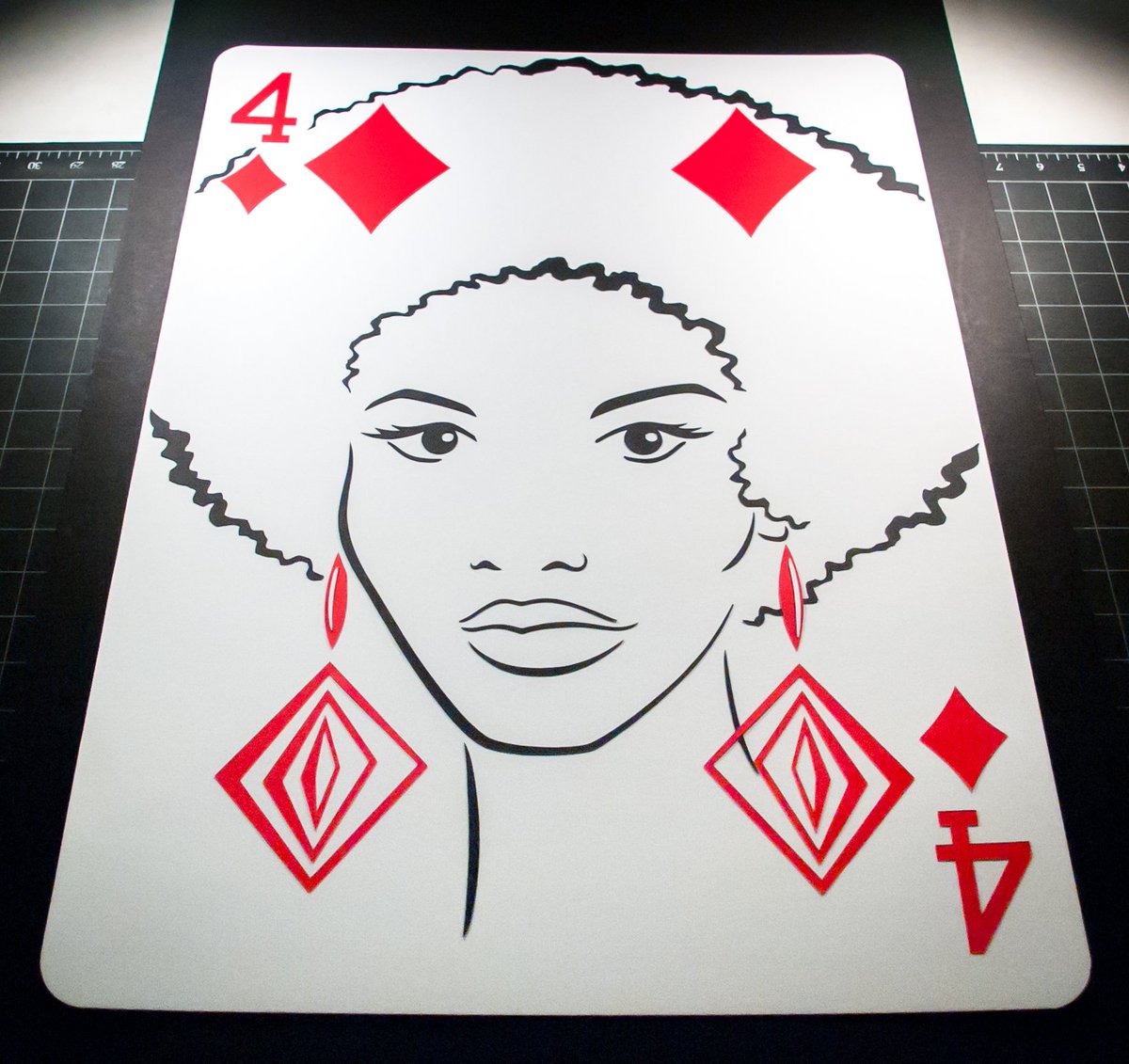 Year 6, Week 43: The Four of Diamonds. emmanueljose.com #fashion #fashionillustration #playingcards #papercutting #earrings #style