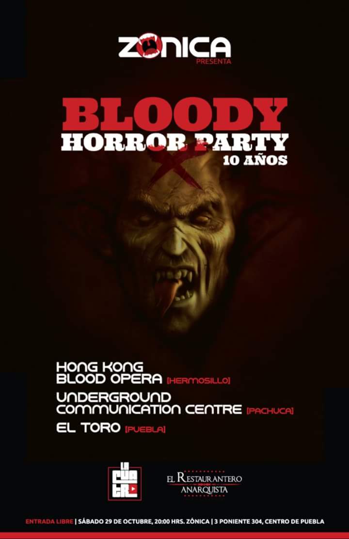 El_fusilmx's tweet photo. .@zonicamx presenta "Bloody Horror Party - 10 Años" con .@TheHKBO, Underground Communication Centre y .@Eltoromx Sábado 29 de octubre
8 PM https://t.co/2Swy1z4QlJ