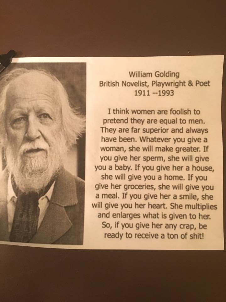 ShonaBenson's tweet photo. #Women are foolish to pretend they are equal to #men.... #loveit Thank you, William Golding #mustread #mustshare https://t.co/eD2SEBUDjp