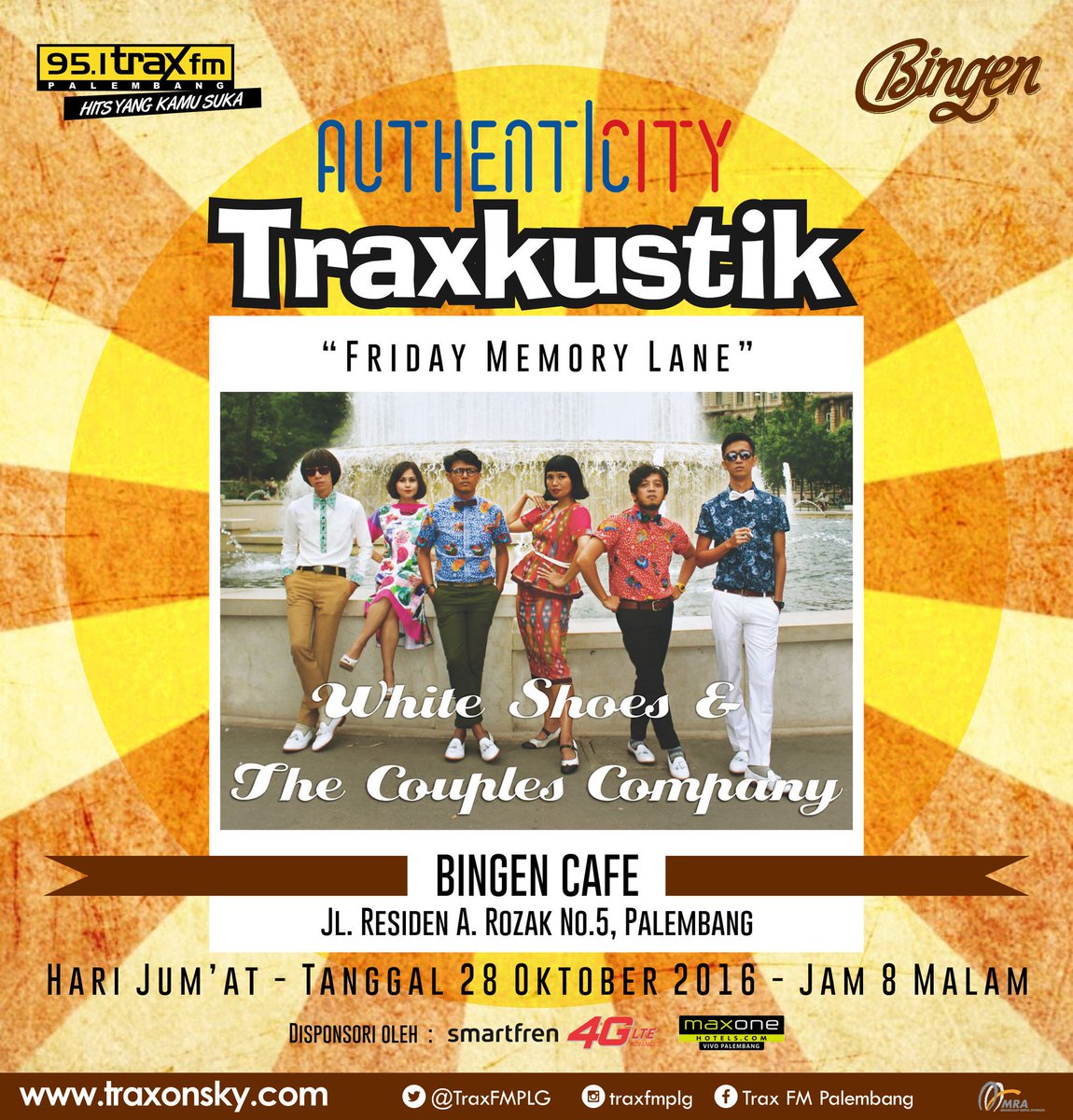 AboutPalembang's tweet photo. #EventPLG Traxkustik "Friday Memory Lane" @wsatcc | Jum'at 28/10 | di Bingen Cafe. https://t.co/jDSj0JFdXG