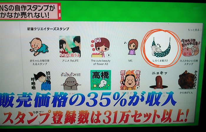 怒り新党でLINEスタンプの話題があったんですけど、火曜日に出した『しろくま親子2』が偶然映っていました。ドキっとしました。（ミキ） 