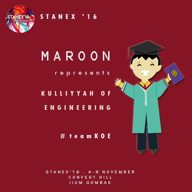stanex18's tweet photo. 3rd Color Trivia #STANEX 2016: Kuliyyah of Engineering ✔
#Enginius_IIUM #StanexMereciks #StanexExtravaganza #StallandExhibition #IIUM https://t.co/MPsguCFkLv