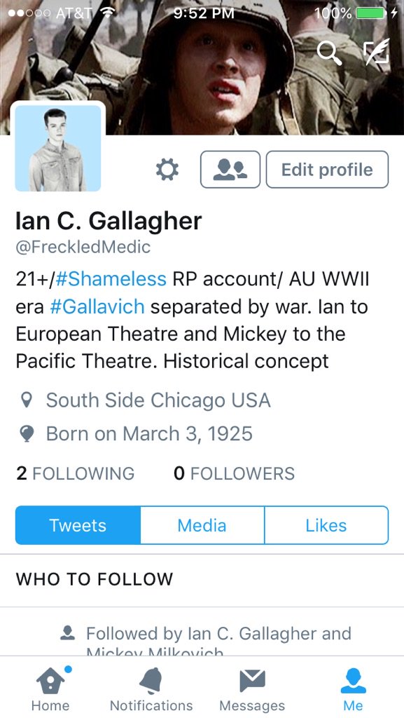 //// OOC: Okay, so my RL BF, the writer of <a href="/Closeted_Thug/">Mikhailo Milkovich</a> wanted a WWII themed #Gallavich so I did it. Please follow and RT if you will.