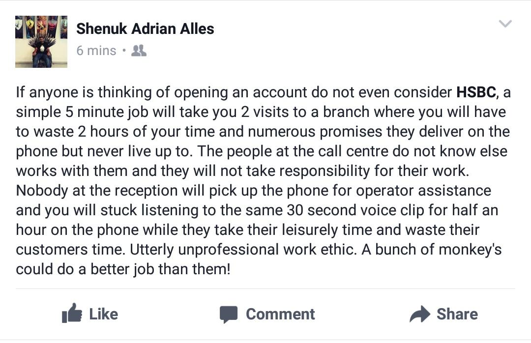 shenukalles's tweet photo. If you have any @HSBC accounts close them, #FUCKHSBC, they are the worst! https://t.co/HSkJhurY1X