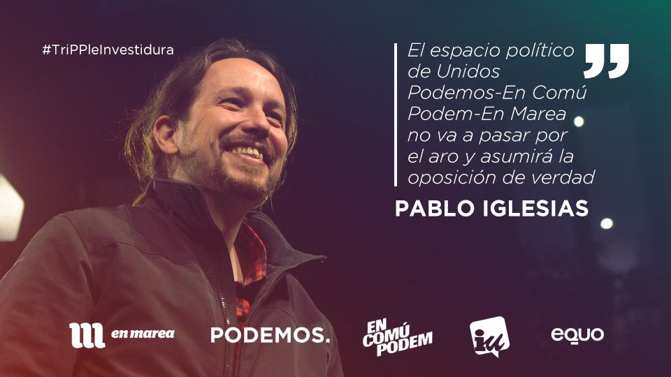 PODEMOS's tweet photo. 🎬 Puedes ver la intervención completa de @Pablo_Iglesias_ en el debate de la #TriPPleInvestidura: https://t.co/llneFfnLN3 https://t.co/lS0LZTDf1w