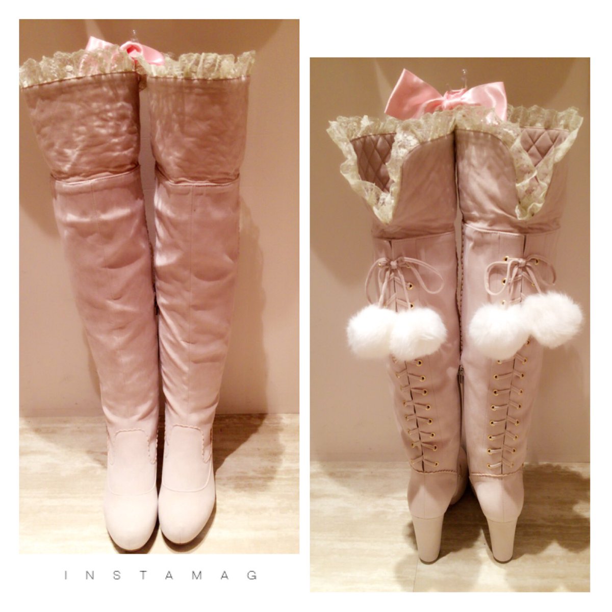 【値下げ中】LIZ LISA 編み上げ　ボンボン付きロングブーツ Mリズリサ LIZ LISA - リズリサ 2wayファーポンポン付きロングブーツ新品の