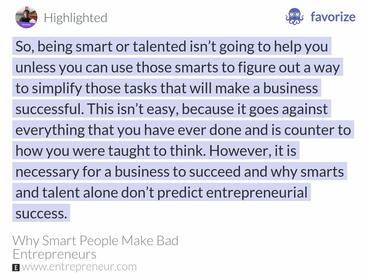 sreeraman's tweet photo. Why Smart People Make Bad Entrepreneurs. TL;DR version
 https://t.co/mWzjrIinBX https://t.co/hMEXt46CCi