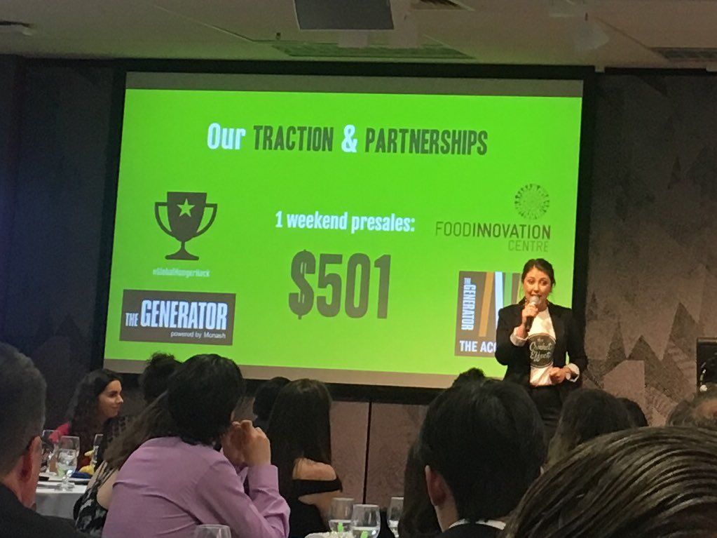 <a href="/CricketEffect/">The Cricket Effect</a> pitching at Monash #gclaunchpad. I've tasted the bars - they are delish and sustainable.