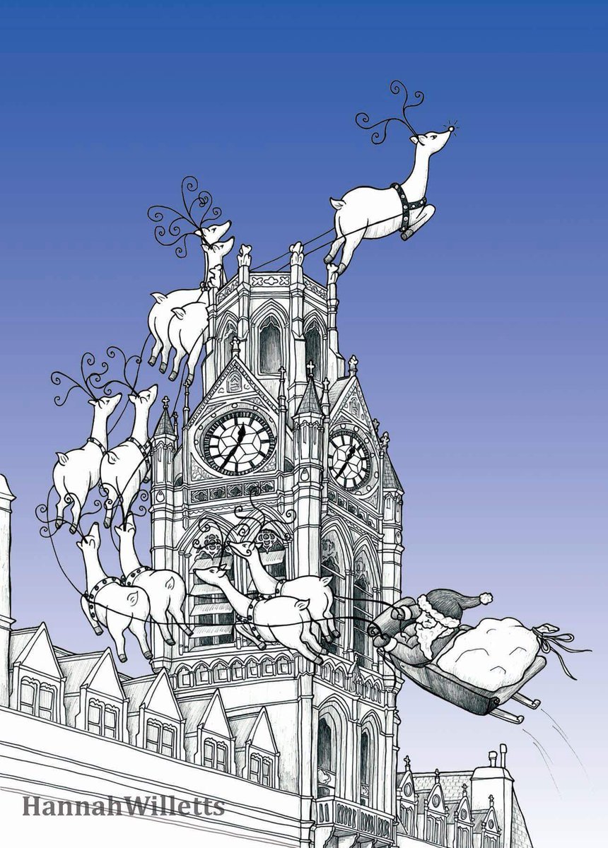 'He's coming to Town!' New #Christmas card design. #barrowinfurness  #barrow #TownHall #Cumbria #furness #reindeer #santa #christmascard