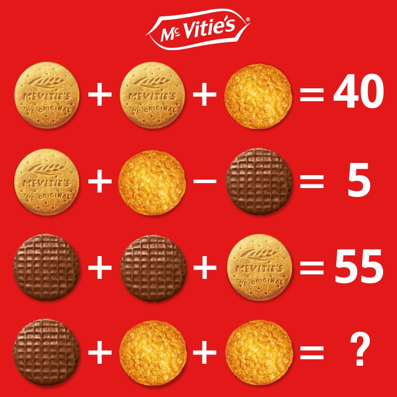 Avis aux gourmands fans de mathématiques, ce jeu est fait pour vous ! Indiquez le résultat de ce calcul en commentant cette image. #MCVITIES