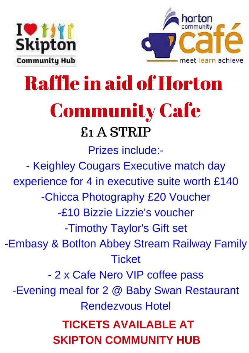 HubSkipton's tweet photo. Raffle tickets now available from skipton community hub or email skipton.communityhub@gmail.com @HortonHousing https://t.co/HZDDwL7UGa