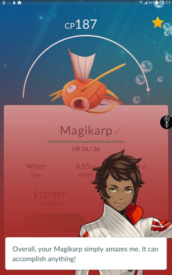 UndineLaVerve's tweet photo. @OMGitsAliA sitting on this 100 IV God Magikarp... evolving this one after Halloween event! Can't wait! ^_^ https://t.co/N9CG9CzF5w