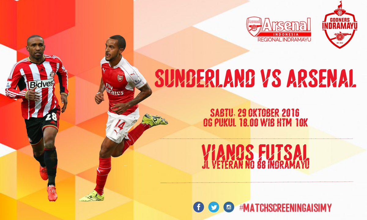 kotaindramayu's tweet photo. RT @AIS_IMY: 🏆 #nobarIMY 
⚽ Sunderland v ARSENAL
📅 Sabtu 29 Okt 2016
🕘 pkl 18:00 WIB
https://t.co/myFmKEp63T