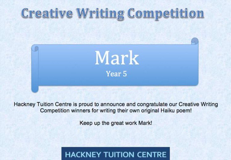 HackneyTuition's tweet image. Jawad and Mark won writing their own Haiku poem that describes the autumn season! Well done to both :)