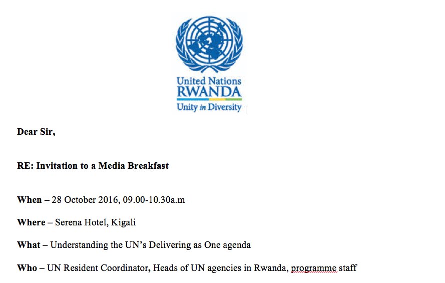 UNRwanda's tweet image. Media Alert! Be there or be square! #UNWeek #EditorsBreakfast
