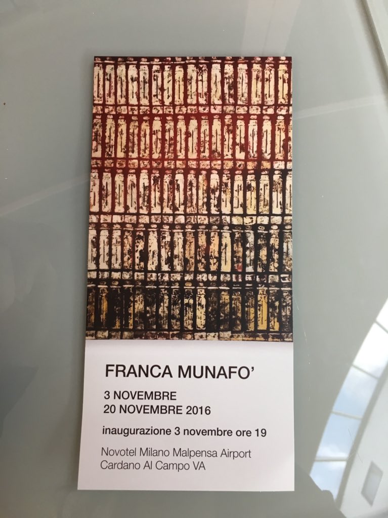 benedetta_esse's tweet photo. #FrancaMunafó. Inaugurazione giovedì 3 novembre alle ore 19, al #Novotel Milano Malpensa Airport di @CardanoAlCampo (VA)
#OfficinaCont https://t.co/xjsHO3h3SP