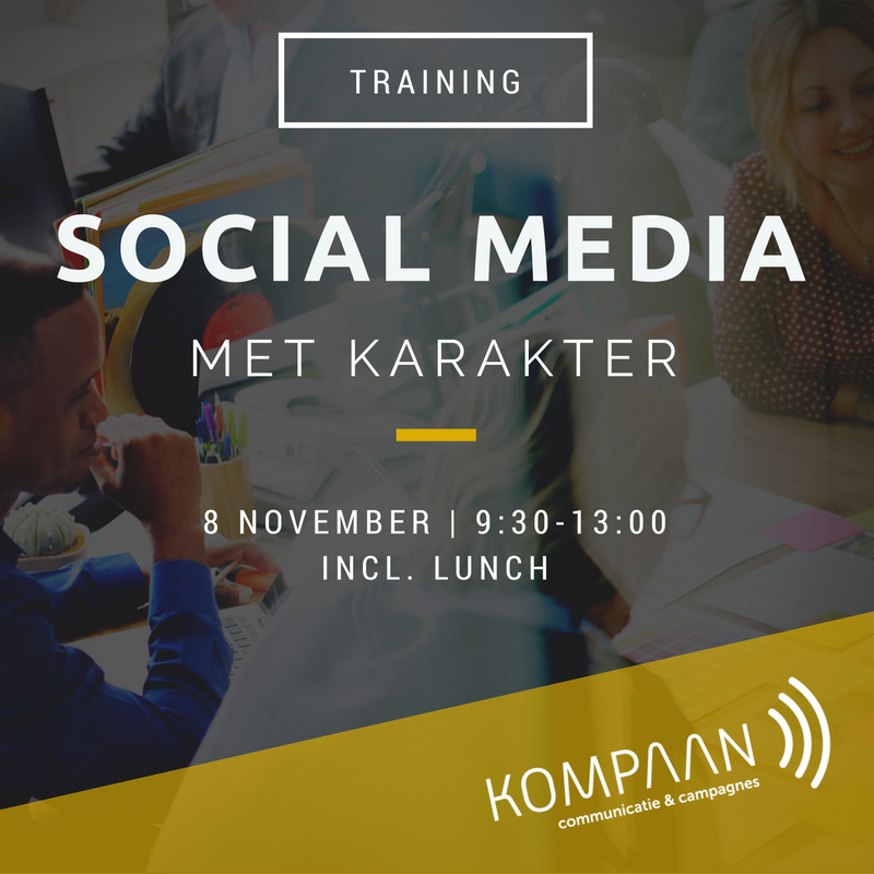 Je doelgroep echt bereiken met social media? Volg de #training 'Social Media met Karakter' 8 november! Meld je aan: bit.ly/kompaan8nov