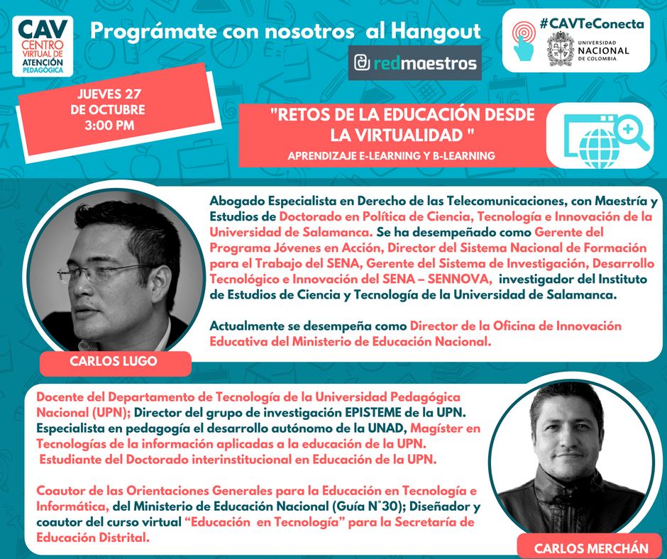 giteiUNAL's tweet photo. Iniciamos Hangout de #REDMaestros "Retos de la Educación desde la virtualidad #CAVTeConecta. https://t.co/XoMkoBsczn https://t.co/b9hryJBvSv
