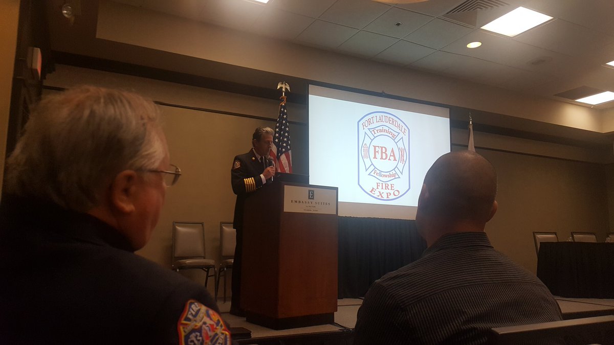 FLFBA's tweet photo. Opening Ceremony Fort Lauderdale Fire Training Expo.   Chief Robert Hoecherl welcomeing the attendees.  #FLFD https://t.co/1kAqLXxwQS