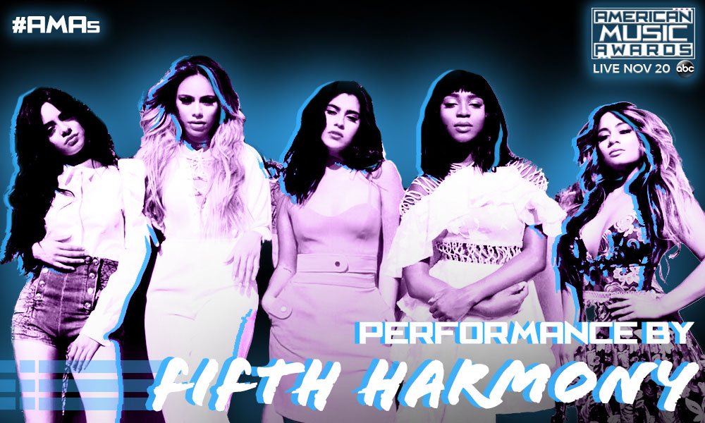 FifthHarmony's tweet photo. Oh heeeeey, we're performing That's My Girl at the @AMAs and we can't wait 💜🎉 See you live 11/20 on ABC #AMAs https://t.co/uUswpxR7hr