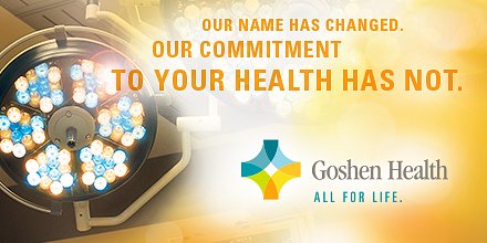GoshenHealth's tweet photo. We have a new name, but the same great team. Tag your favorite Goshen Health doctor, nurse or Colleague. #GoshenHealth #AllForLife https://t.co/TTLqCUntPZ