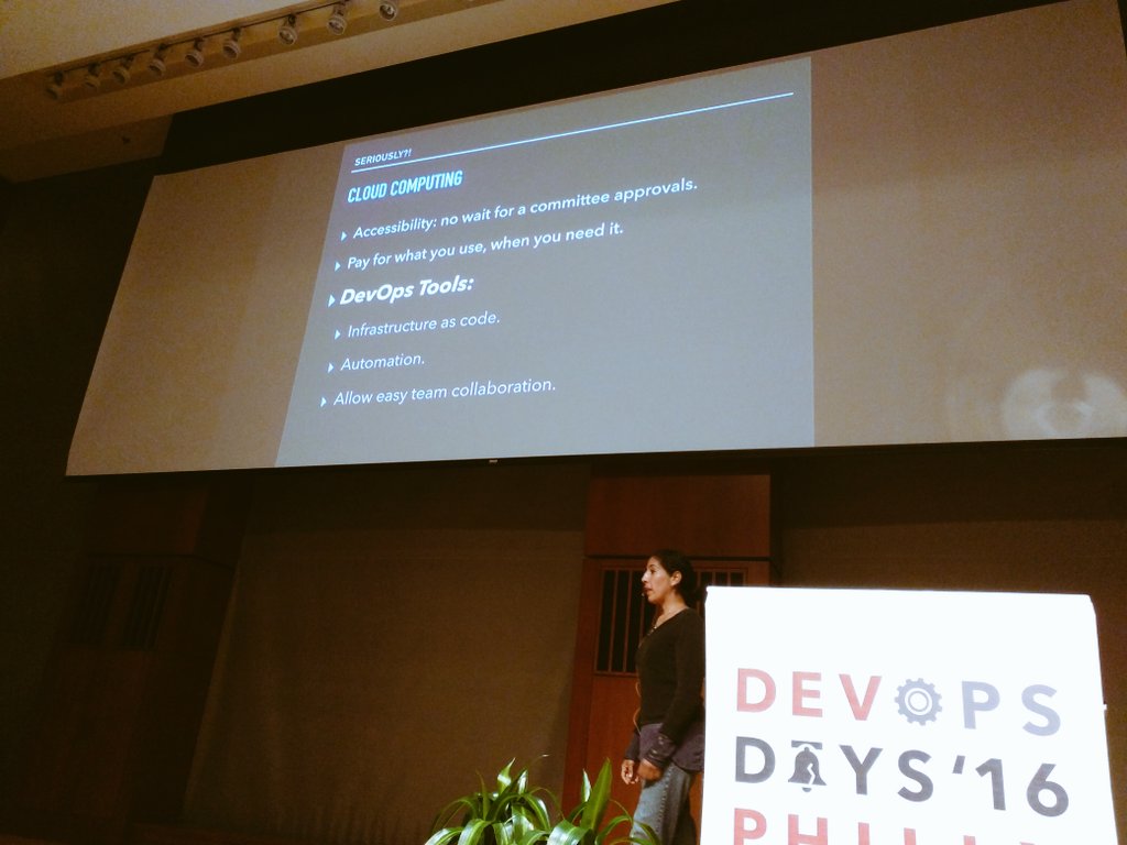 DevOpsDaysPHL's tweet image. &quot;You don&apos;t have to wait for a committee to approve your cloud computing requests&quot; - @clamorisse #devopsdaysphl