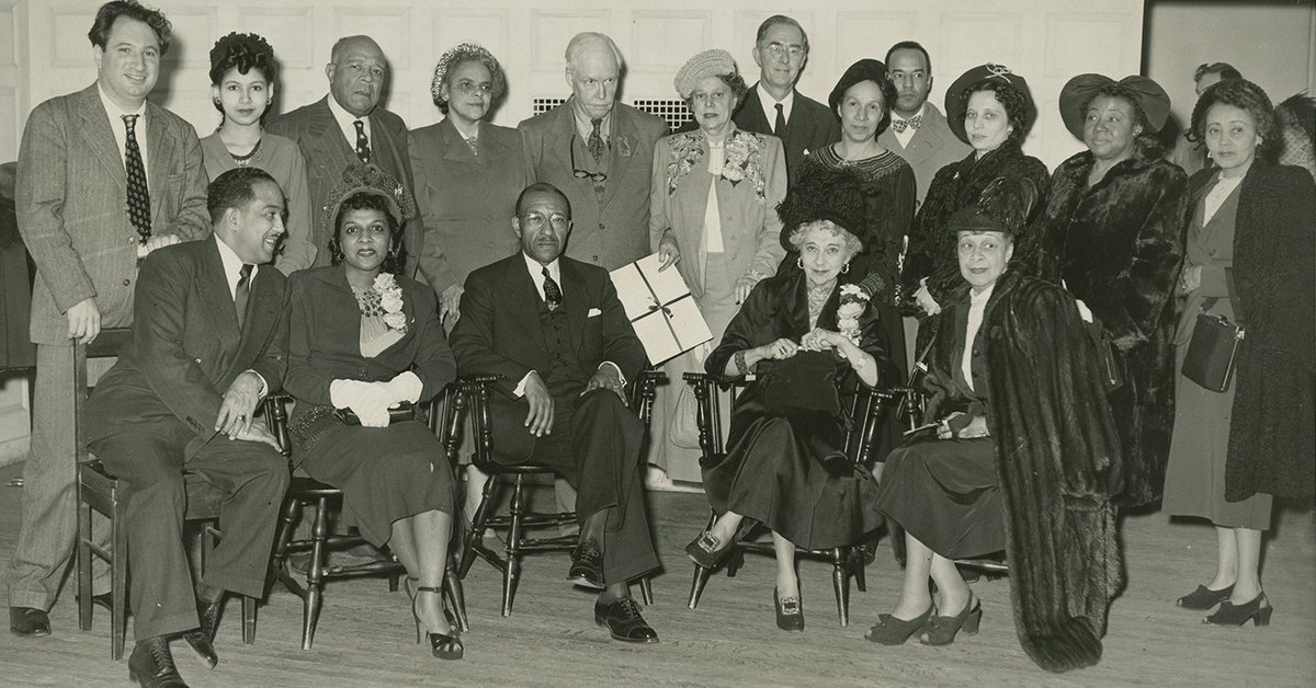 yalemusic's tweet photo. #throwbackYSM Langston Hughes &amp; other guests at the opening of the James Weldon Johnson Memorial Collection. More--> https://t.co/n6pyf9SH3U https://t.co/ADj5jOSyJB