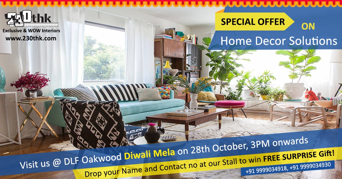 230thk's tweet photo. Amazing #Diwali Offer by @230thk on #interiordesign,#interiorstyling, #interiordecoration!! Be there at #Diwalimela at #DLFOakwood tomorrow! https://t.co/Wv5PTUJJJl