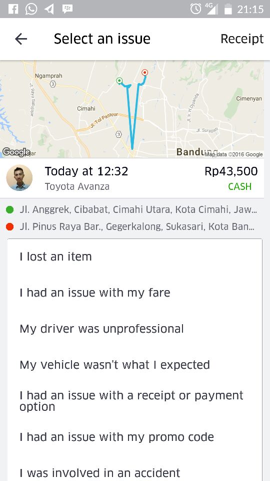andiyuwono's tweet photo. @BAuberBDG tadi kirim komplain via help soal tarif dan rute aneh. Kesalahan bukan di sopir tapi gps. Ada tanggapan? https://t.co/54W9AGdVOu