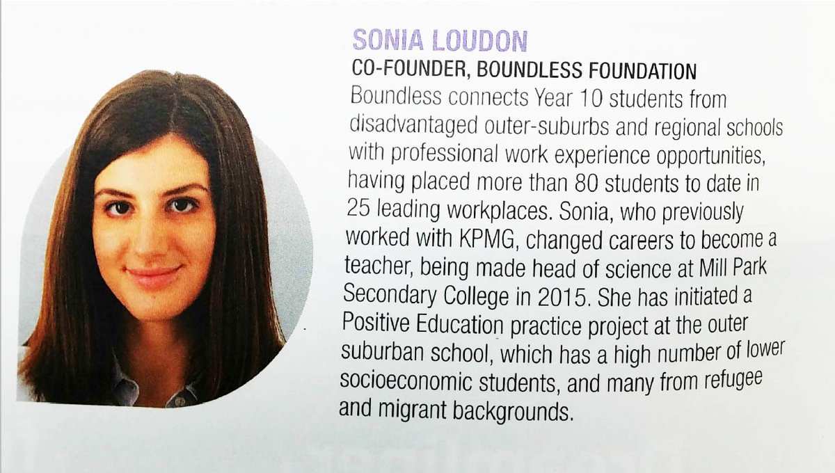 BoundlessAU's tweet photo. Our co-founder Sonia has been named by @FinancialReview &amp; @Westpac as one of Australia's #100WOI in the Local &amp; Regional category. https://t.co/5y7gUarXue
