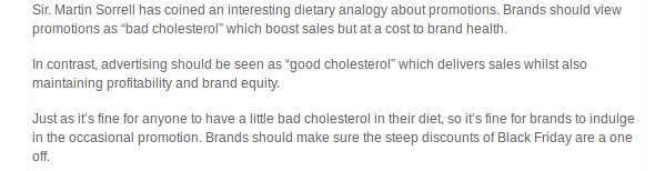 rshotton's tweet photo. As Black Friday approaches worth noting discounting is like 'bad cholesterol' that destroys destroys brand health https://t.co/YFJ3NKdSO3 https://t.co/jcImMb7VmJ