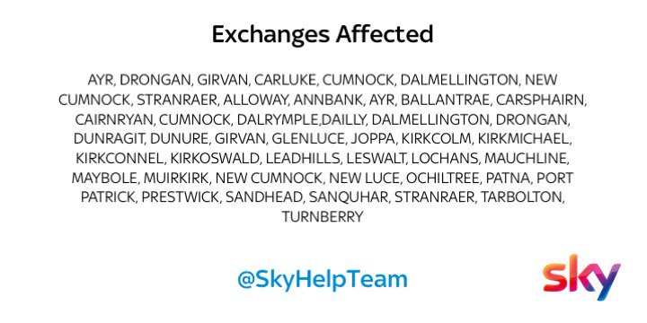 SkyHelpTeam's tweet image. New: West of Scotland. Customers may be unable to use phone or broadband services. Updates to follow.