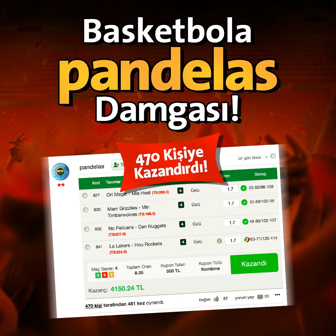 Bilyoner's tweet photo. pandelas Tribün'de NBA kuponu paylaştı, 470 kişiye kazandırdı!
pandelas'ın yeni kuponları için >> https://t.co/bx8yv8xI1y https://t.co/JClG3m2X7t