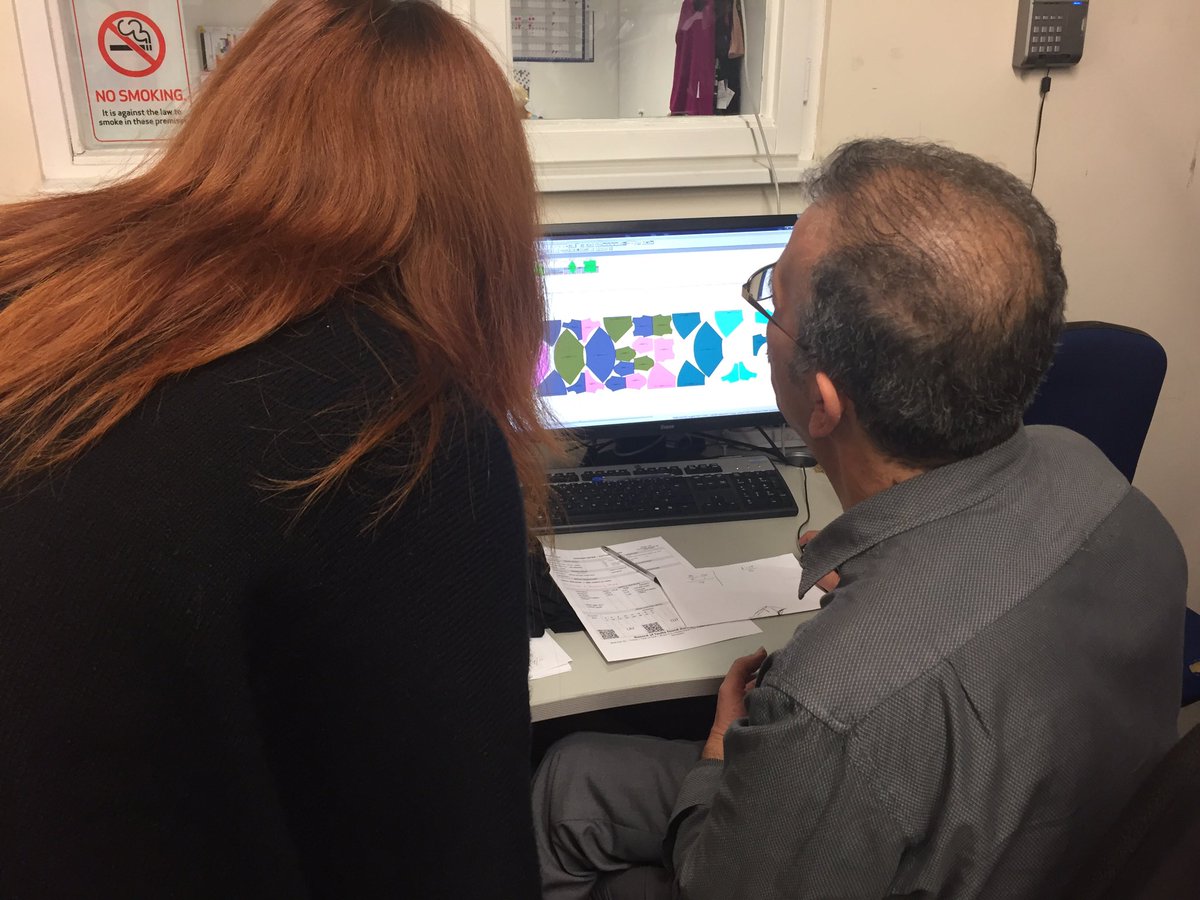 FashionCapital's tweet photo. Factory Manager Chris shows attendees how pattern lay plans are created #openday #layplan @loveldnworking @AffinitySutton https://t.co/uH8kZJOcqY