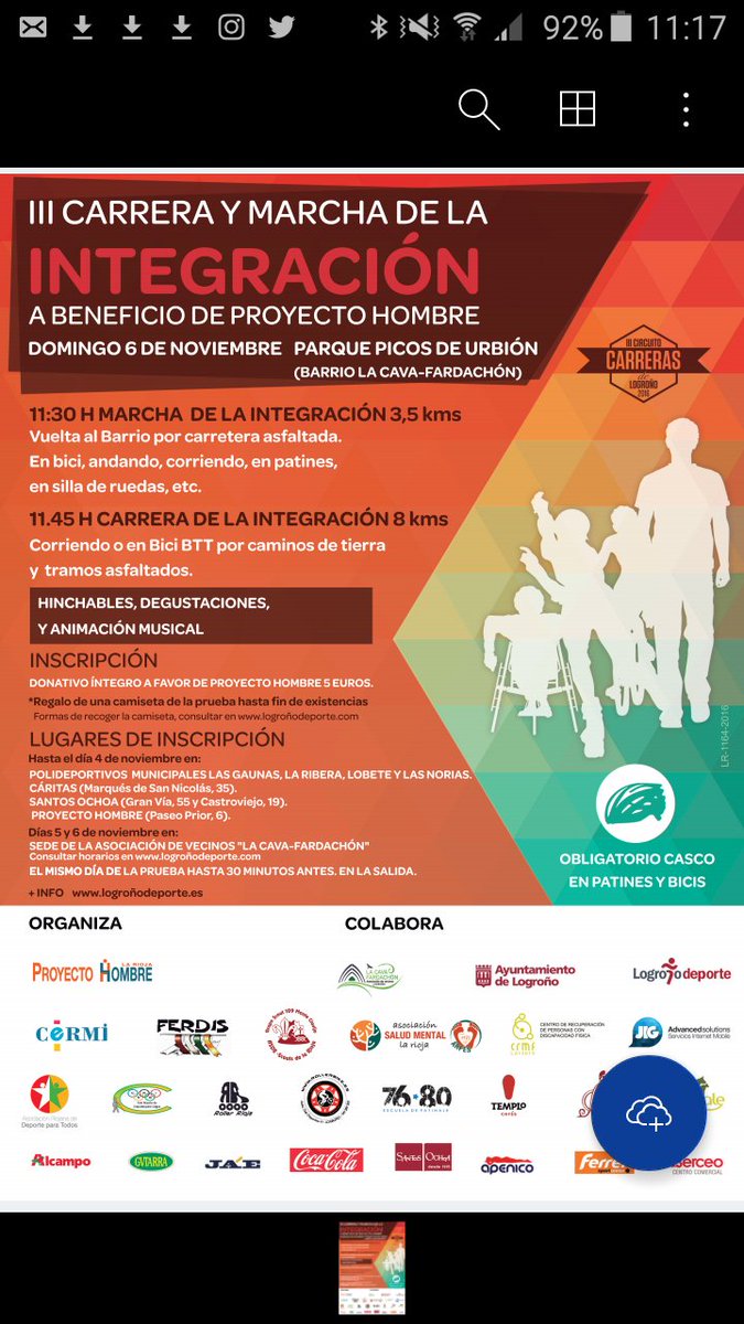 LogronoDeporte's tweet photo. Carrera de la Integración, próximo 6 de noviembre. A beneficio de @phombrelarioja En @lacavafardachon #CircuitoCarrerasLGÑ https://t.co/PFhlOsW2rD