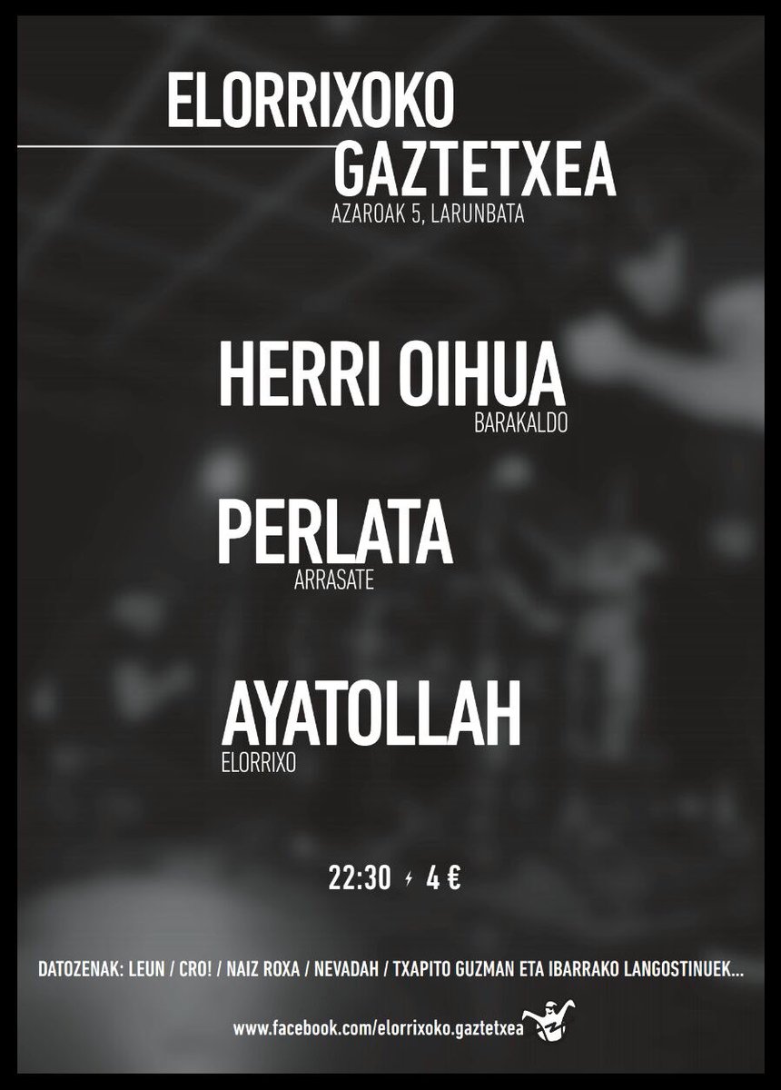 Metals! Hurrengo kontzertua! ¡Próximo concierto! Azaroak 5 Elorrixoko Gaztetxea + Perlata + Ayatollah \m/