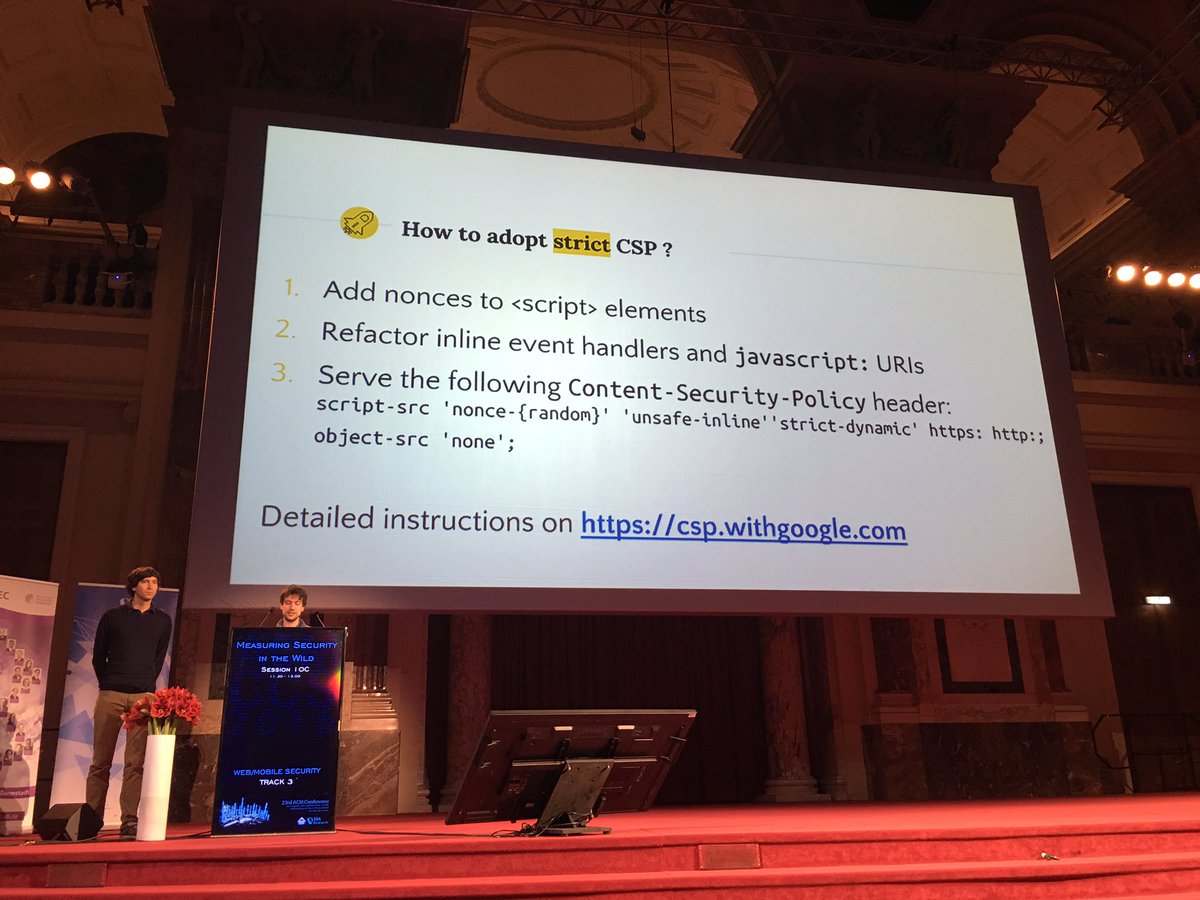 embyte's tweet image. Great work on CSP. Evaluation and defense proposal. by @mikispag @slekies @we1x @arturjanc #CCS16 @acm_ccs