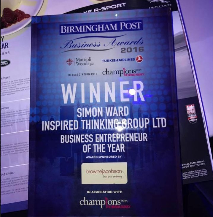 weareitg_'s tweet photo. What a night! CEO Simon Ward wins #BPBA2016 Business Entrepreneur Of The Year & great time had by all.Cheers @birminghampost @brownejacobson https://t.co/N9JzRoKxRm