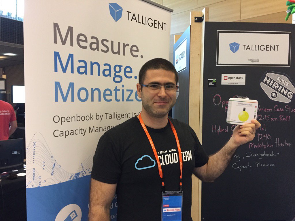 talligent's tweet image. Ricardo @elfosardo happy winner of @talligent Chromecast giveaway #OpenStackSummit at booth D22.