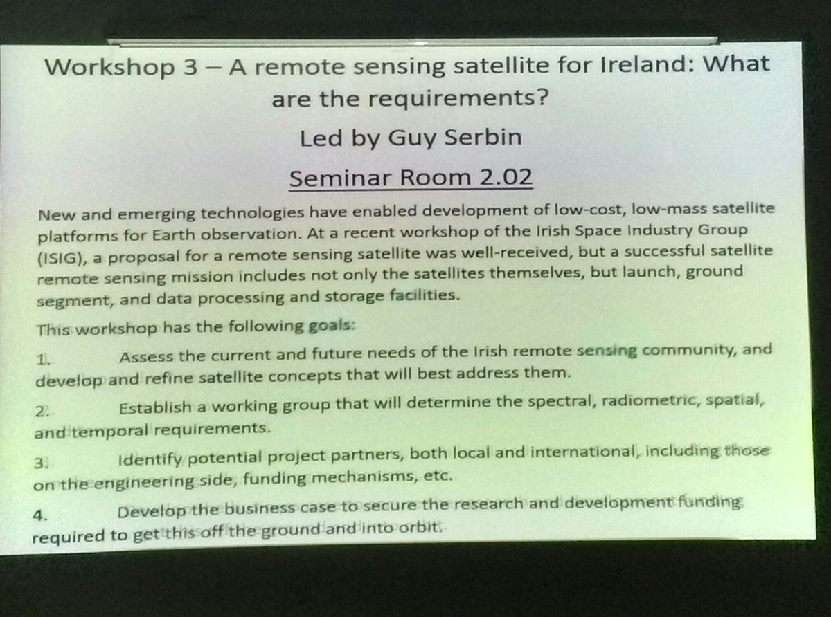ISIGnews's tweet photo. Workshop on ideas for Irish remote sensing satellite by Guy Serbin @teagasc at #ieos2016 @MaREIcentre https://t.co/KFLD4sqtfP