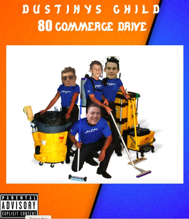 DustinyChild's tweet photo. Preorder our debut album 80 Commerce Drive #DustinysChild #MrClean #RodneySparklepants #CleanB #BigDusty https://t.co/rXu4MlqdO4