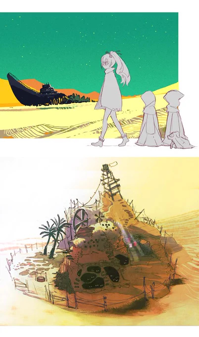 「フリップフラッパーズ」3話の砂漠世界とヒャッハーのイメージを少し紹介です。 #フリフラ_アニメ 