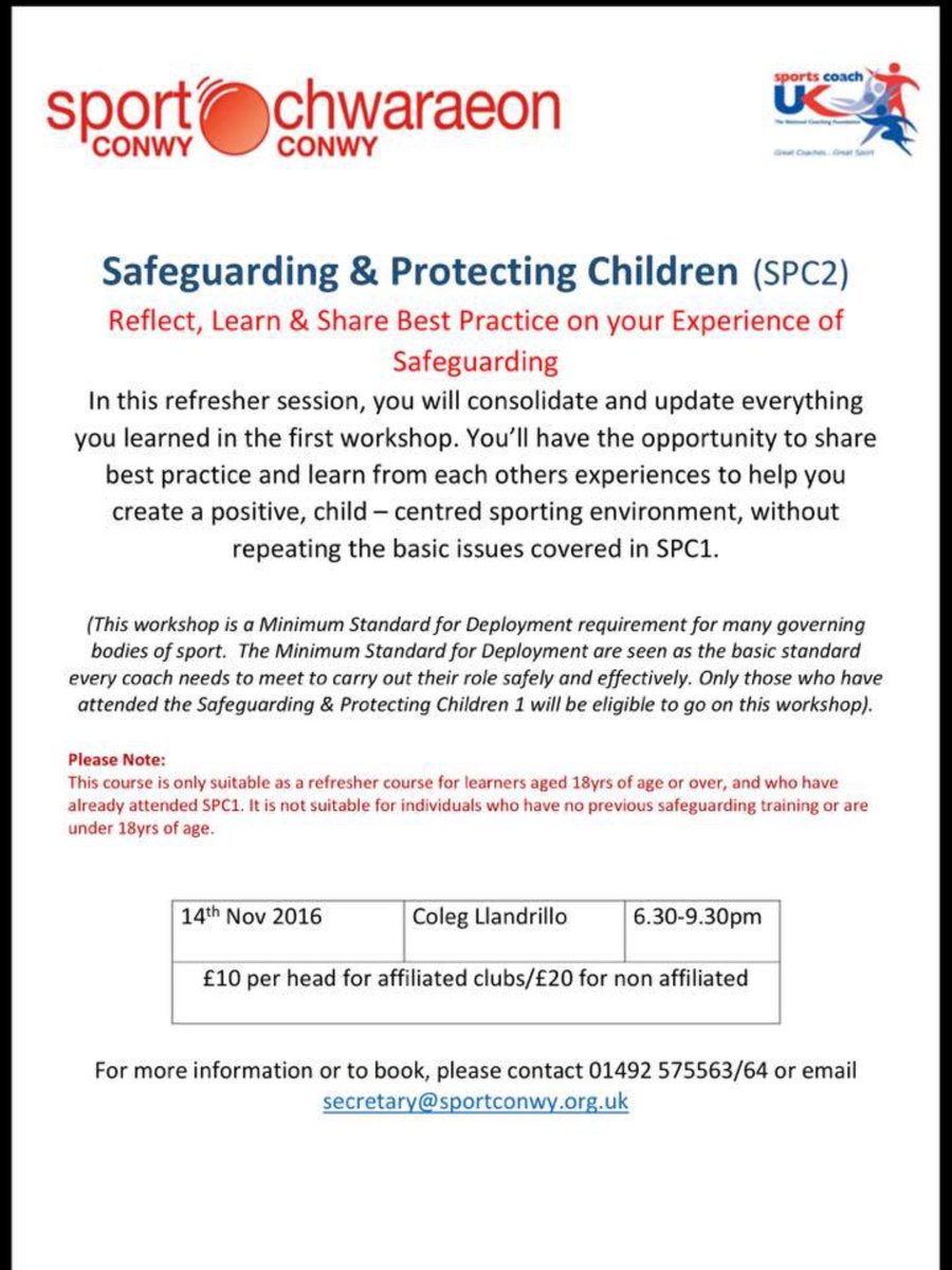 Sportconwy's tweet photo. Safeguarding and protecting children course. We strongly recommend this course for good practise and as a refresher if 3 years old. https://t.co/VUh6WMXK81