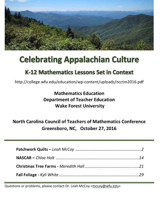 KWhitedu's tweet photo. Excited to present at #NCCTM on the integration of Appalachian culture in the mathematics classroom. Very proud to represent @WFU_Education https://t.co/r2ZI2nBLMd