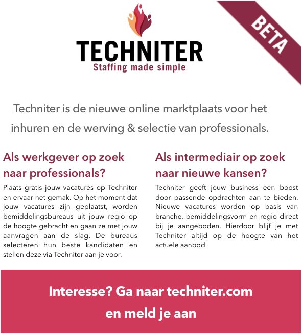 techniter's tweet image. Meld je nu aan voor onze beta! De online marktplaats voor #inhuur en  #werving van professionals #bemiddelingsbureau Techniter.com