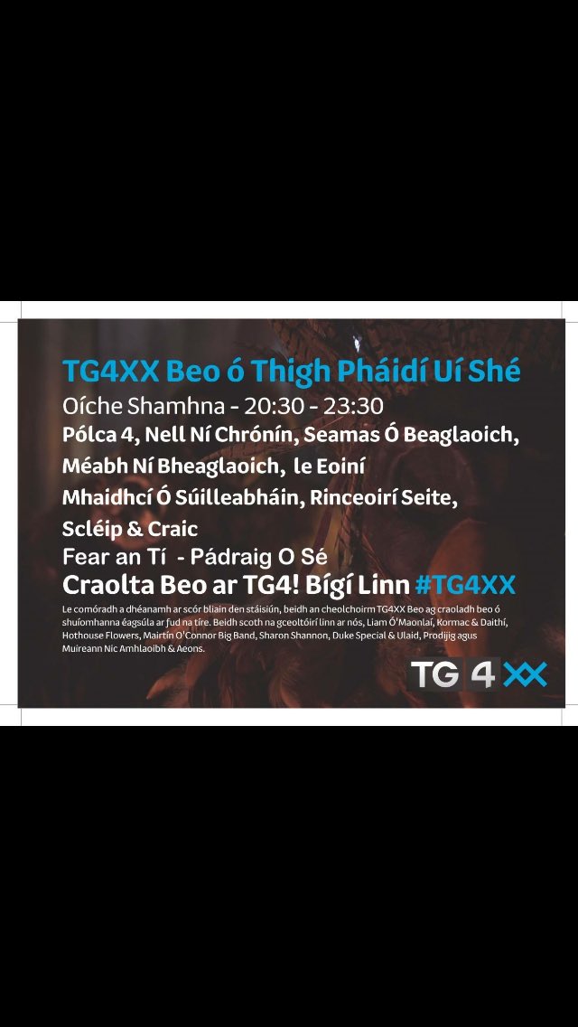 PIOs85's tweet photo. Bígí linn oíche Shamhna i gcóir ceiliúradh 20 bliain TG4 beo anseo in Árd a Bhóthair. https://t.co/Zjeix4dWDn